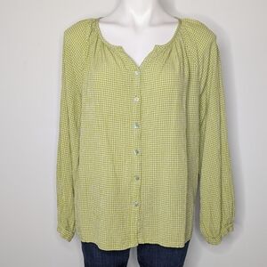Cut Loose Green White Long Sleeve Button Up Top M